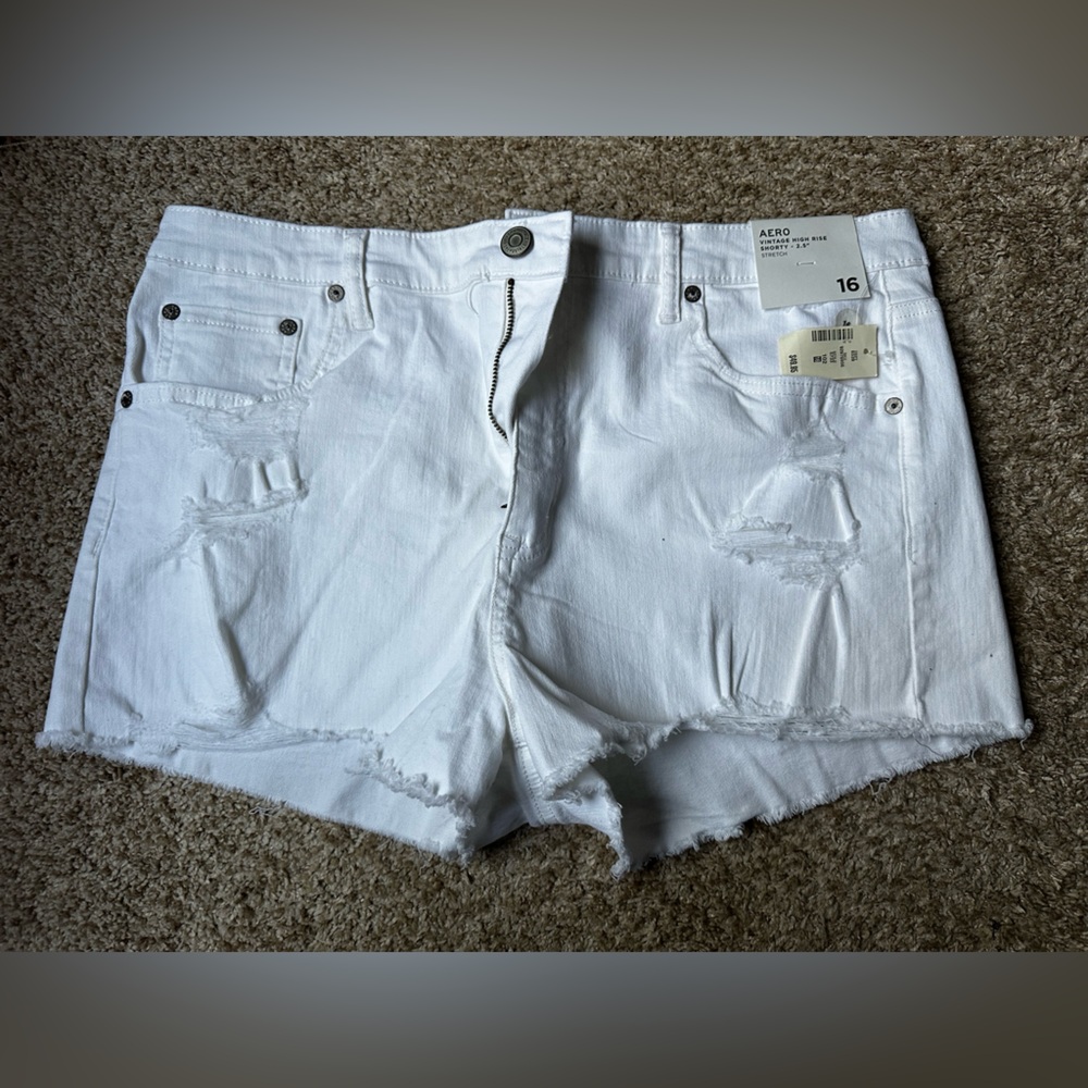 AERO White Distressed Denim Shorts